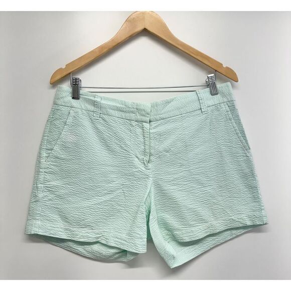 J Crew Shorts Regular Size 10 Green White Striped Casual Front Pockets - Picture 4 of 12